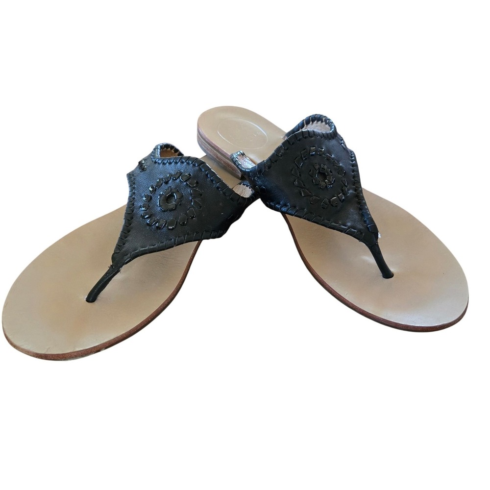 Jack Rogers Chic Blair Sandals Black‎ Patent Leather Whipstitch Thong Womens 8M